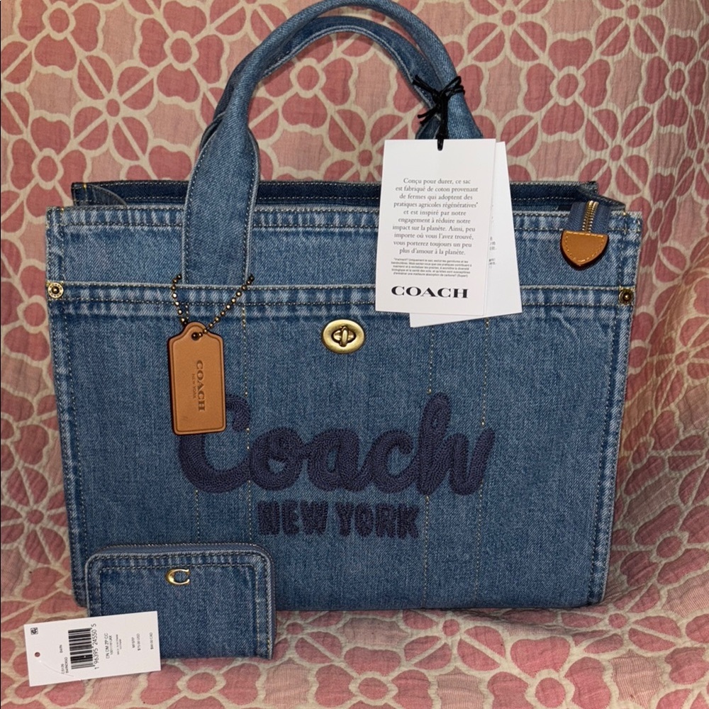 NWT Coach denim Cargo Tote Bag w/ matching wallet and shoulder strap